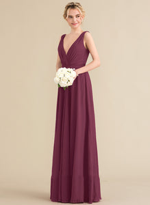 Neckline V-neck Length A-Line Embellishment Pleated Silhouette Floor-Length Fabric Viviana A-Line/Princess Natural Waist Bridesmaid Dresses