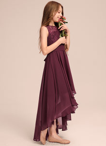 With Scoop Bow(s) Lace A-Line Nancy Chiffon Junior Bridesmaid Dresses Asymmetrical Neck