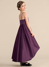 Load image into Gallery viewer, Neck Scoop Asymmetrical Junior Bridesmaid Dresses Ruffle Satin A-Line With Sandy
