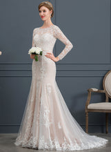 Load image into Gallery viewer, Train Wedding Court Bow(s) Wedding Dresses Scoop Dress Lace Sequins Neck With Beading Trumpet/Mermaid Adison Tulle