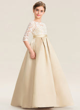 Load image into Gallery viewer, Ball-Gown/Princess Nora Satin Floor-Length Neck Lace Junior Bridesmaid Dresses Scoop