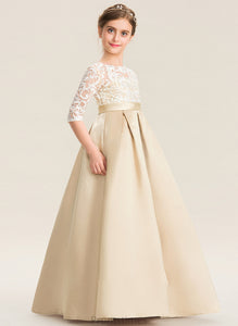 Ball-Gown/Princess Nora Satin Floor-Length Neck Lace Junior Bridesmaid Dresses Scoop