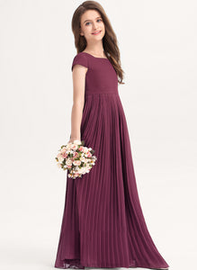 Junior Bridesmaid Dresses Neckline A-Line Shaniya With Chiffon Bow(s) Lace Square Pleated Floor-Length