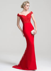 Chiffon Trumpet/Mermaid Beading Prom Dresses Sweep Sequins Tulle With Off-the-Shoulder Lace Amya Train