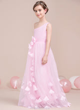 Load image into Gallery viewer, Ruffle With One-Shoulder Jo Tulle Flower(s) Junior Bridesmaid Dresses A-Line Floor-Length