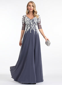 V-neck Sequins A-Line Lace Chiffon Prom Dresses Kaylyn With Floor-Length