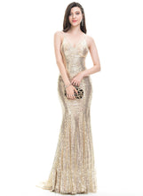 Load image into Gallery viewer, Prom Dresses Trumpet/Mermaid Sweep Caylee Sequined Sequins V-neck Train With