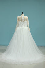 Load image into Gallery viewer, 2024 Scoop Wedding Dresses Mermaid Long Sleeves Tulle With Beading