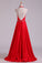 2022 Open Back A Line Halter Satin Prom Dresses With Beading Floor Length