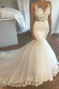 2024 Sexy Mermaid/Trumpet Wedding Dresses Scoop Tulle With Applique Court Train