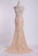 Load image into Gallery viewer, 2024 Mesh Illusion Scoop Neckline Cap Sleeve Prom Dress With Beads And Applique