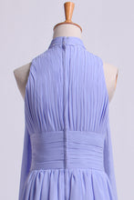 Load image into Gallery viewer, High Neck Prom Dresses Pleated Bodice A-Line Chiffon Sweep Train