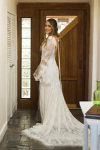 Load image into Gallery viewer, V Neck Beach Wedding Dress With Long Sleeves Unique Lace Wedding Dresses