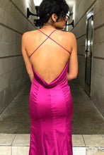 Load image into Gallery viewer, Criss Cross Cowl Back Mermaid Fuchsia Prom Dress