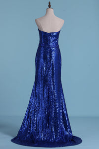 2022 Prom Dresses Mermaid Sweetheart Sequins With Beads And Slit