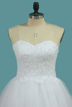 Load image into Gallery viewer, 2022 Sweetheart Tulle A Line Wedding Dresses With Applique And Beads Sweep Train