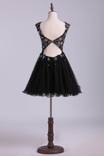 Load image into Gallery viewer, 2024 Straps Tulle And Lace A Line Mini Homecoming Dress Beaded