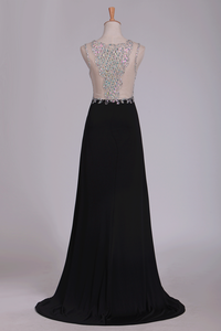 2024 New Arrival Prom Dresses Scoop With Beading And Slit Spandex Sheath