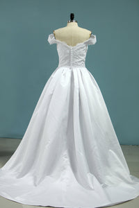 2024 Wedding Dresses A Line Off The Shoulder With Applique Satin