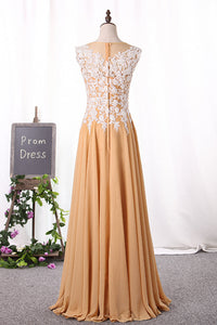 2024 Prom Dresses A Line Scoop With Applique Chiffon Floor Length