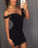 Satin Homecoming Dresses Cameron Sheath Off-The-Shoulder Black Stretch Dresses With Appliques Prom