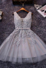 Load image into Gallery viewer, Princess/A-Line V-Neck Homecoming Dresses Helen Appliques Gray Tulle Dresses Prom