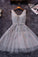 Princess/A-Line V-Neck Homecoming Dresses Helen Appliques Gray Tulle Dresses Prom