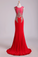 2022 Red Prom Dresses Scoop Mermaid Sweep Spandex With Applique Sleeveless