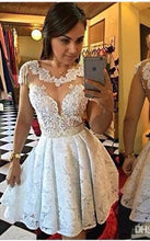 Load image into Gallery viewer, A-Line Scalloped-Edge Cap Sleeves Short White Hedwig Lace Homecoming Dresses 2024 With