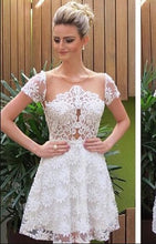 Load image into Gallery viewer, A-Line Jewel Short Sleeves White Homecoming Dresses Lace Allyson 2024 With Illusion Back