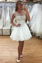 Load image into Gallery viewer, Princess/A-Line Crew Neck Short White Dresses Arianna Lace Homecoming Dresses With Beading Prom