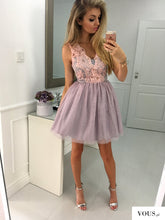 Load image into Gallery viewer, Sadie Homecoming Dresses Lace Princess/A-Line V-Neck Short Lavender Tulle Dresses With Prom