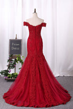 Load image into Gallery viewer, 2024 Prom Dresses Mermaid Off The Shoulder Tulle With Applique