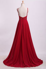 Load image into Gallery viewer, 2022  Prom Dresses Spaghetti Straps Beaded Bodice A-Line Chiffon