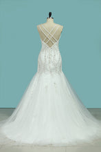 Load image into Gallery viewer, 2024 Spaghetti Straps Mermaid/Trumpet Wedding Dresses Tulle With Beading