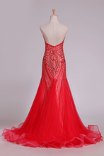 Load image into Gallery viewer, 2024 Sweetheart Prom Dresses Tulle With Beading Mermaid Sweep Train