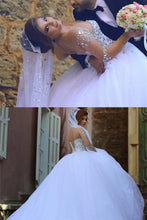 Load image into Gallery viewer, 2022 Scoop Wedding Dresses A Line With Beading Floor-Length Tulle