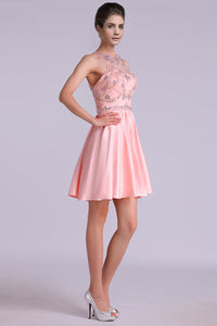 2022 Scoop A Line Homecoming Dresses Satin Short