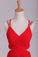2024 Red A Line Prom Dresses Spaghetti Straps Open Back With Ruffles And Beads Chiffon