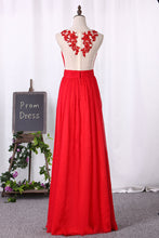Load image into Gallery viewer, 2022 A Line Prom Dresses Chiffon Scoop With Ruffles And Applique