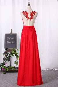 2022 A Line Prom Dresses Chiffon Scoop With Ruffles And Applique