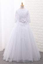 Load image into Gallery viewer, 2024 Tulle Scoop Flower Girl Dresses Ball Gown Mid-Length Sleeves With Sash