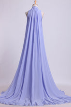 Load image into Gallery viewer, 2022 High Neck Pleated Bodice Prom Dresses A-Line Chiffon Sweep Train