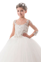 Load image into Gallery viewer, 2022 Ball Gown Scoop Beaded Bodice Flower Girl Dresses Tulle Floor Length