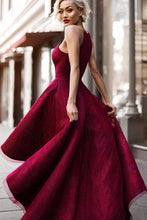 Load image into Gallery viewer, 2024 Burgundy/Maroon Lace Halter Prom Dress High Low