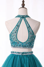 Load image into Gallery viewer, Halter Homecoming Dresses Two-Piece Beaded Bodice Tulle Short