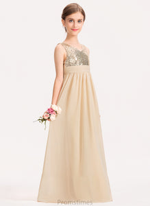 Junior Bridesmaid Dresses Ruffle V-neck Sequined Chiffon With A-Line Floor-Length Hillary