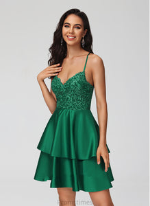V-neck Homecoming Dresses Dress A-Line Homecoming With Mila Lace Short/Mini Satin Sequins Lace