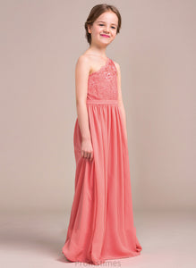 Deja Chiffon Junior Bridesmaid Dresses A-Line Floor-Length Lace One-Shoulder