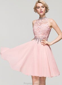 Knee-Length Dress Gracie Neck Homecoming A-Line Homecoming Dresses Beading Sequins Chiffon Lace High With
